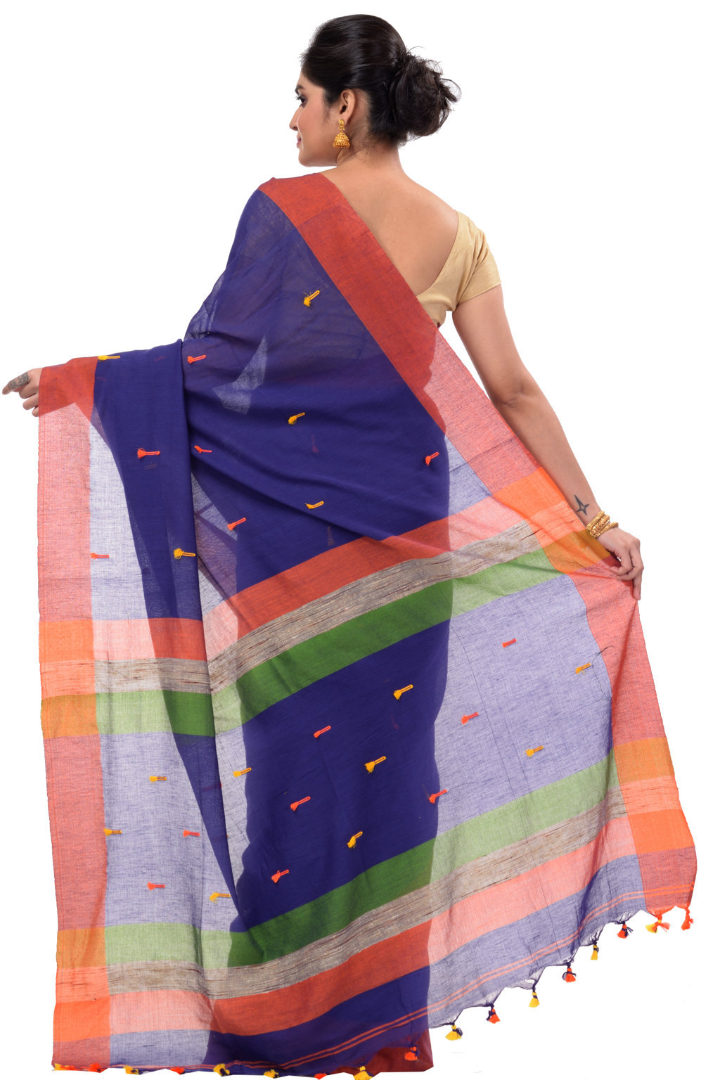 Blue Pure Cotton Clacial Desigined Hand Loom Saree (124)